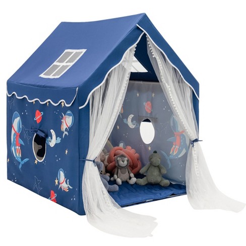 Costway Kids Playhouse Large Children Indoor Play Tent Gift w/ Cotton Mat  Longer Curtain Blue