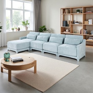 141.7" Chenille L-Shaped Ergonomic Sectional Sofa with Lumbar Pillows & Ottoman - 1 of 4