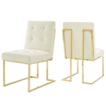 Set of 2 Privy Stainless Steel Performance Velvet Dining Chairs Gold/Ivory - Modway