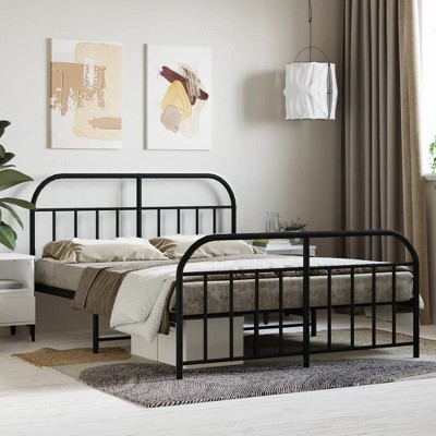 vidaXL Metal Bed Frame with Headboard and Footboard Black 59.8 in.x78.7 in.