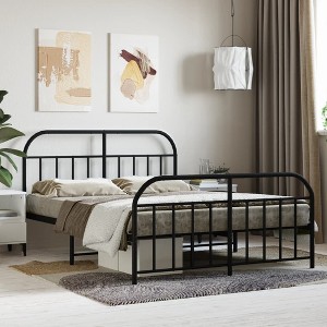 vidaXL Metal Bed Frame with Headboard and Footboard Black 59.8 in.x78.7 in. - 1 of 4