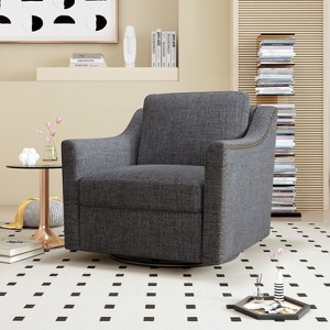 CAVINAS 360° Swivel Accent Chair with Black Metal Legs,Ergonomic Cotton Linen Armchair for Living Room,Bedroom - 1 of 4