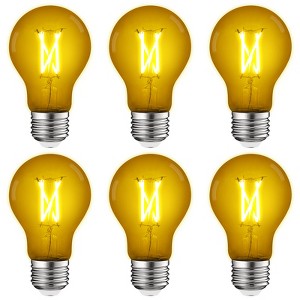 Luxrite A19 LED Yellow Edison Light Bulb, 4.5W=60W Equivalent, Clear Glass Filament, UL Listed, Indoor Outdoor, Porch, E26 Standard Base 6 Pack - 1 of 4