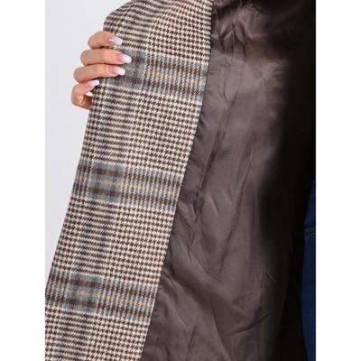 INSPIRE CHIC Women's Shawl Collar Check Belted Wrap Plaid Coat with Pockets Khaki Houndstooth Large — фото 5
