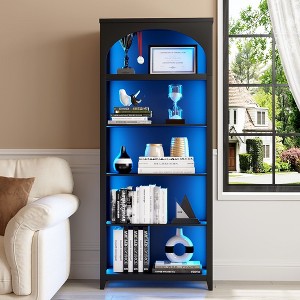 Fredees 5-Tier 70-Inch Modern Farmhouse Wood Arch Bookcase with Motion-Sensor LED Lights – Suitable for Living Room, Bedroom, Office, or Library. - 1 of 4