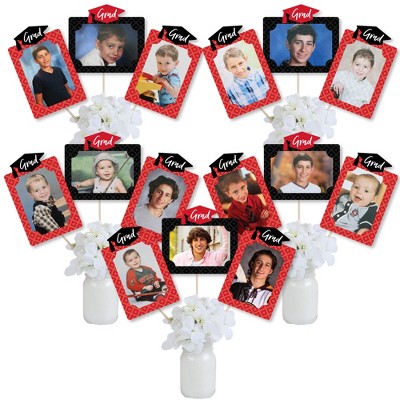 Big Dot of Happiness Red Grad - Best is Yet to Come - Graduation Party Picture Centerpiece Sticks - Photo Table Toppers - 15 Pieces