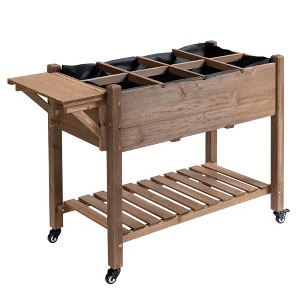 Aghana Digitals Fir Wood Raised Garden Bed with 8 Separate Cells, Lockable Wheels, Storage Shelf & - 1 of 4