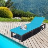Tangkula Outdoor Rattan Chaise Lounge Chair Adjustable Backrest Recliner with Turquoise Cushions - 3 of 4