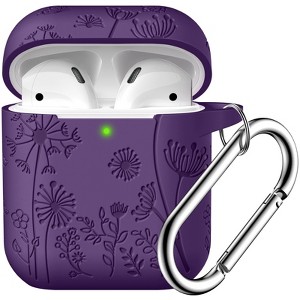 BONGEEK for AirPod Case 2nd 1st Generation Case Cover, Flower Engraved Full Protective Case Soft Silicone Pattern LED Visible,Purple - 1 of 4