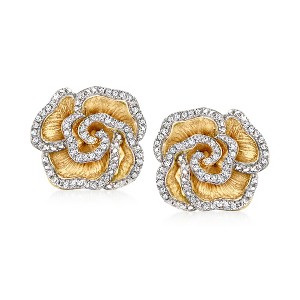 Ross-Simons 0.20 ct. t.w. Diamond Flower Earrings in 18kt Gold Over Sterling - 1 of 4