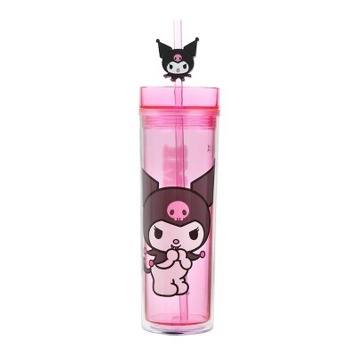 Kuromi Character Art 16 Oz Pink Plastic Tumbler Cup With Straw & Lid