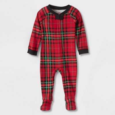 Baby Holiday Tartan Plaid Matching Family Footed Pajama - Wondershop™ Red 3-6M