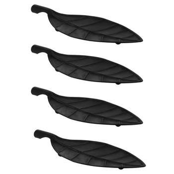 DesignOvation Leif Decorative Leaf Shaped Metal Trays, Set of 4, 18x8, Black