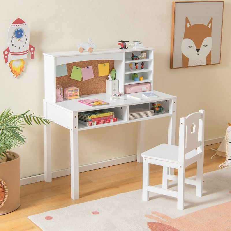 Costway Kids Desk and Chair Set Study Writing Workstation with Hutch & Bulletin Board, 4 of 11