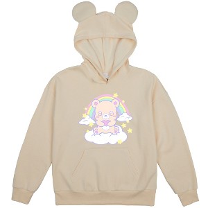 Bear Heart & Rainbow Youth Off-White Long Sleeve Hooded Sweatshirt With 3D Ears - 1 of 3