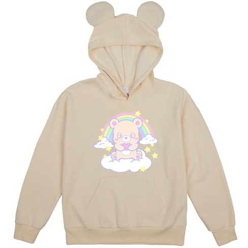 Bear Heart & Rainbow Youth Off-White Long Sleeve Hooded Sweatshirt With 3D Ears - image 1 of 3