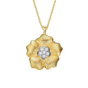 Rhodium and 14k gold plated floral pendant necklace with sparkling cubic zirconia for a touch of elegance - 1 of 3