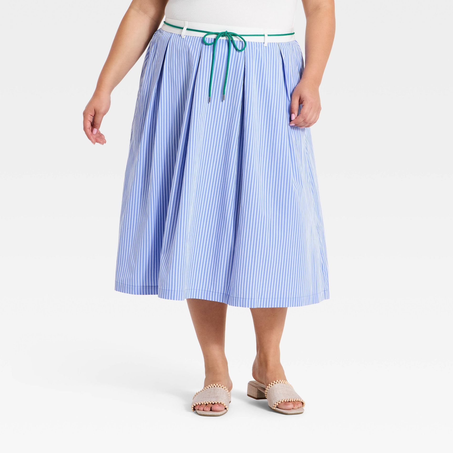 Women's Midi A-Line Skirt - Ava & Viv™ Blue Striped