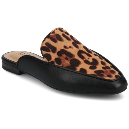 Journee Womens Akza Slip On Square Toe Mules Flats Leopard 7.5 Target