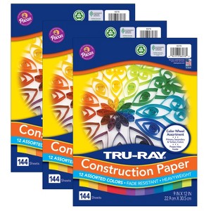 Tru-Ray® Color Wheel Assortment, 12 Vibrant Colors, 9" x 12", 144 Sheets Per Pack, 3 Packs - 1 of 3