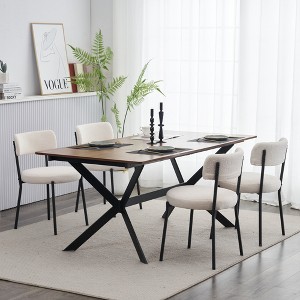 Set of 4 Mid-Century Modern Dining Chairs, Teddy Fabric Upholstered,  Curved Back , Metal Frame - 1 of 4