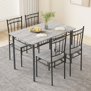 Dyonery Dining Table Set for 4 with 1.6" Thick Tabletop, 5-Piece Kitchen Table Set, Space-Saving Dining Room Kitchen Table Chair Set - 1 of 4