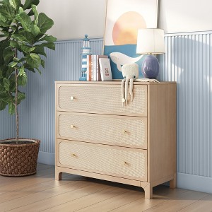 Elio/Rattan 3 Drawer Dresser, Blonde
