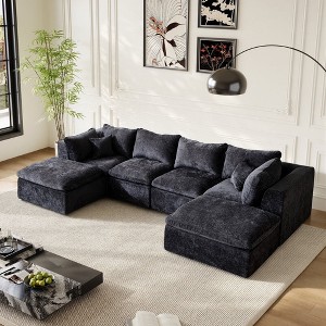 4-8 Seater Modular Cloud Sectional Sofa, U-Shape Chenille Couch, Deep Memory Foam Couch, No Assembly Required - 1 of 4