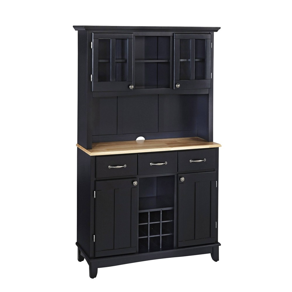 Photos - Kitchen System Sideboard Buffet Servers with Wood Top and Hutch Black - Home Styles: Eleg