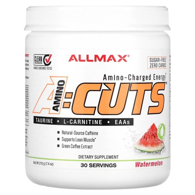ALLMAX A:CUTS Amino-Charged Energy Drink, Watermelon - 210 g - with Caffeine, Green Coffee Extract, L-Carnitine & 2000 mg of Taurine - Sugar & Gluten