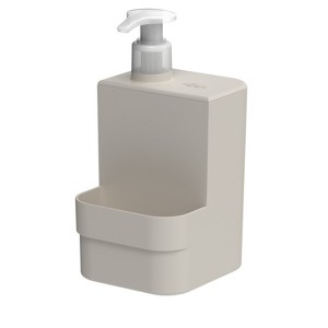 OU Dish Soap Dispenser with Sponge Holder 16 oz, Refillable Plastic Soap Dispensing Pump Bottle for Kitchen Sink, Countertop Organizer - 1 of 4