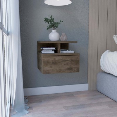 Lycvki Wall Mounted Nightstand with Single Drawer and 2-Tier Shelf