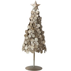 Storied Home Metal Flowers Christmas Tree with Star, Antique Silver Finish - 1 of 2