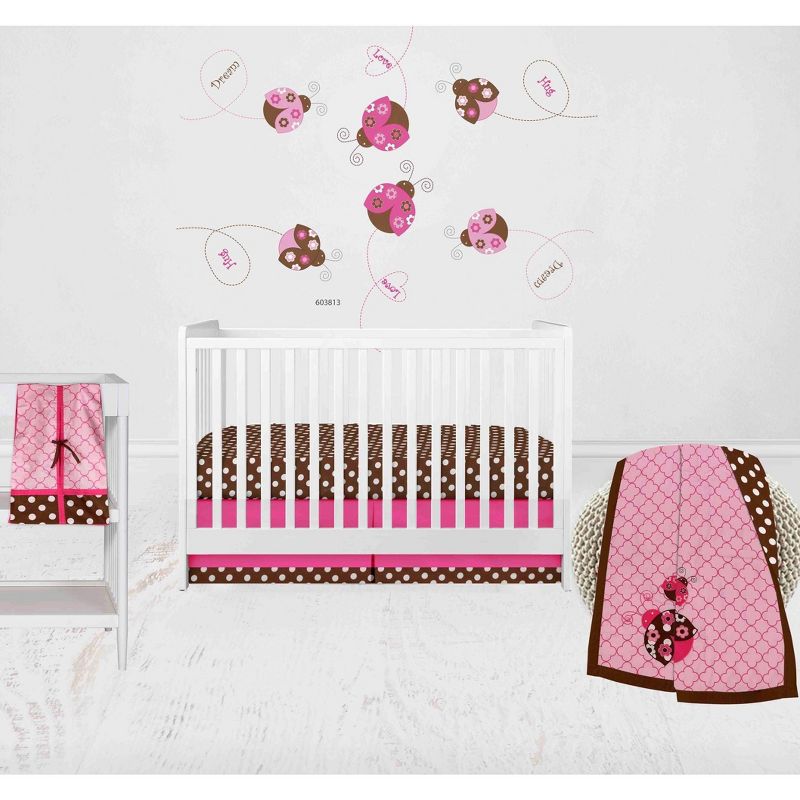 Bacati - Ladybugs Pink Chocolate 4 pc Crib Bedding Set with Diaper Caddy, 1 of 8