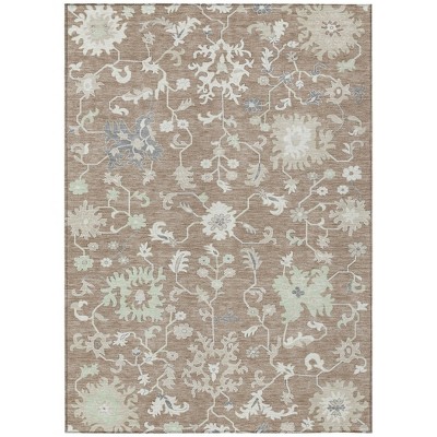 Taupe Beige And Gray Floral Washable Indoor Outdoor Area Rug