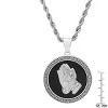 Steeltime Men's stainless steel and black enamel prayer hands round pendant with greek key accents. Color Options: Silver, Gold - 3 of 4