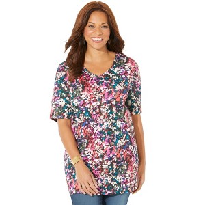 Catherines Women's Plus Size Easy Fit Short Sleeve V-Neck Tee - 1 of 4
