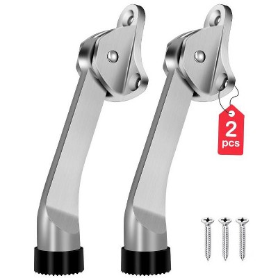 Attop Kickdown Door Stopper - 2-Pack Heavy Duty Door Stops, Non-Slip Rubber, Door Brackets, for Bottom of Doors (4 inch, Silver)