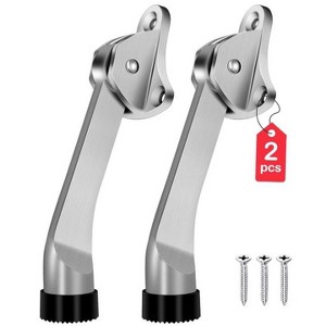 Attop Kickdown Door Stopper - 2-Pack Heavy Duty Door Stops, Non-Slip Rubber, Door Brackets, for Bottom of Doors (4 inch, Silver) - 1 of 4
