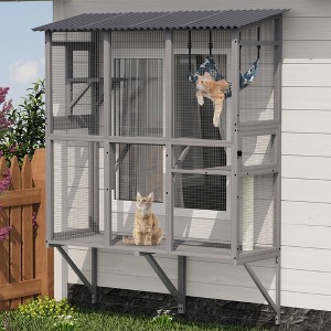 KTMBDW Cat Catio, 2-Tier Window Box Enclosure for Multiple Indoor Cats, Expandable Wooden Pet Perch House, Secure Comfortable Outdoor Haven, Gray - 1 of 4