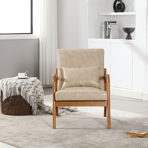 Modern Style Armchair, Solid Wood Upholstered Leisure Armchair With One Pillow - 1 of 3