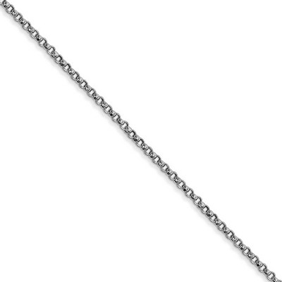 Black Bow Jewelry 1.55mm 14k White Gold Solid Rolo Pendant Chain