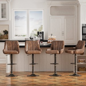 VECELO Set of 2/4 Swivel Adjustable Bar Stools with Back and Arm, Kitchen Island Stools, PU Chairs for Pub, Dining Room - 1 of 4