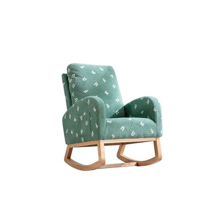 NicBex Boucle Fabric Glider Rocking Chair,Upholstered Nursery Rocking Chairs with High Backrest,Modern Rocking Chair,Nursing Chair for Bedroom,Green