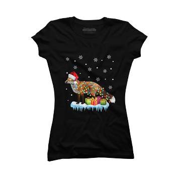 Junior's Design By Humans X-Mas Fox Christmas Lights Funny Wild Animal Design Gift T-Shirt By NekoShop T-Shirt