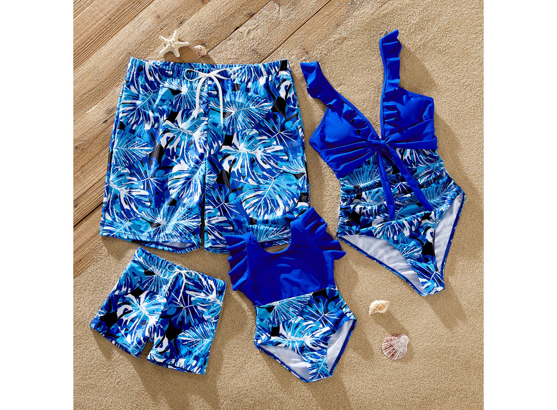 PATPAT Family Matching Swimwear Floral Print Ruffled One Piece Swim Trunks Shorts