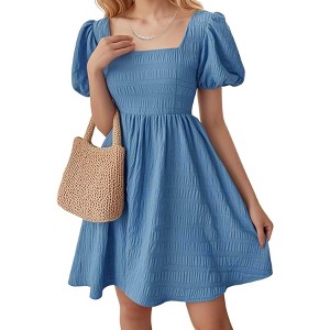 high waist casual dresses Women's Long Sleeve Crewneck Casual Dress High Waist Pleated a Line Flowy  Dresses main image 0