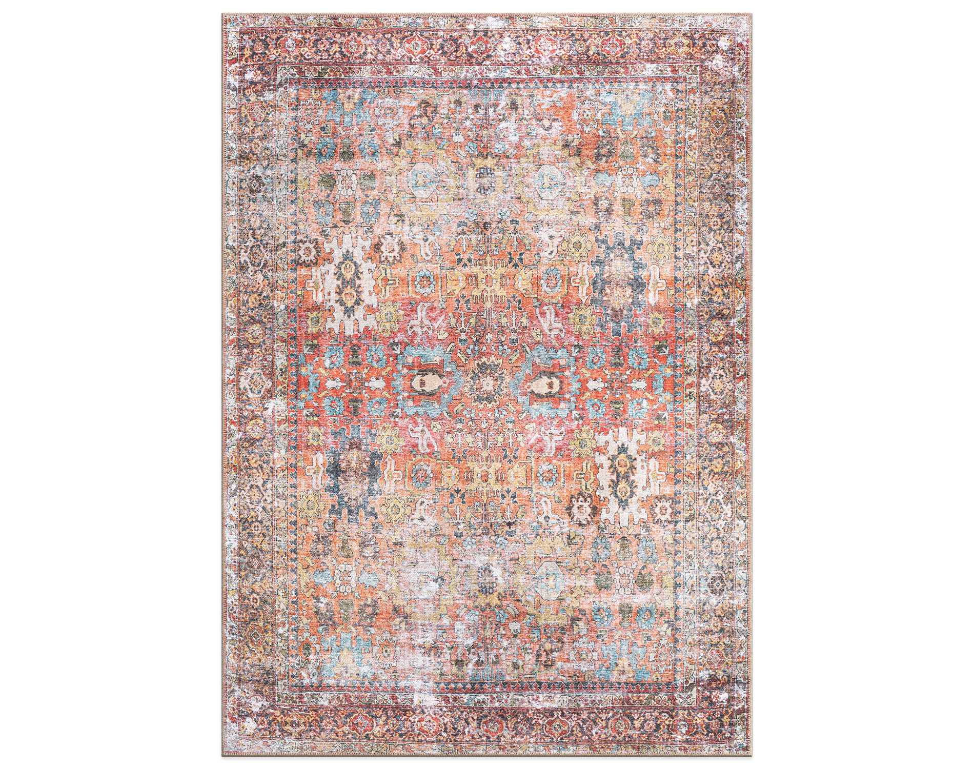World Rug Gallery Transitional Distressed Machine Washable Non Slip Area Rug - MULTI 3'3"x5':  Flat Pile,  Skid-Resistant