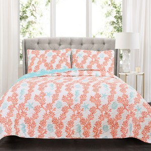 Blue & Coral Dina Quilt Set (Full/ Queen) - Lush Decor, Size: Full/Queen, Pink