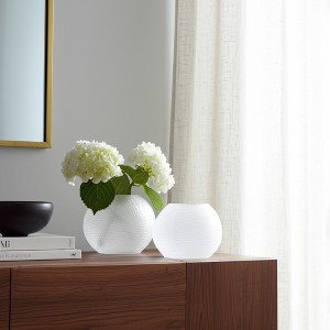 Modern Glass Vase - Textured White Decorative Centerpiece for Home, Office, Bedroom, Living Room - Elegant Round Design - 8" White - 1 of 4